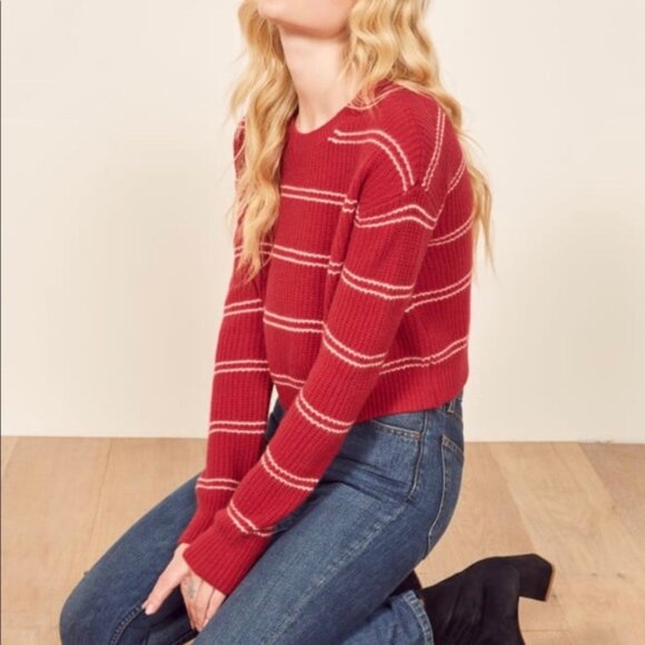 Reformation Sweaters - Reformation Kaia Cashmere Jumper Sweater Cropped Red and White Stripe Size Small
